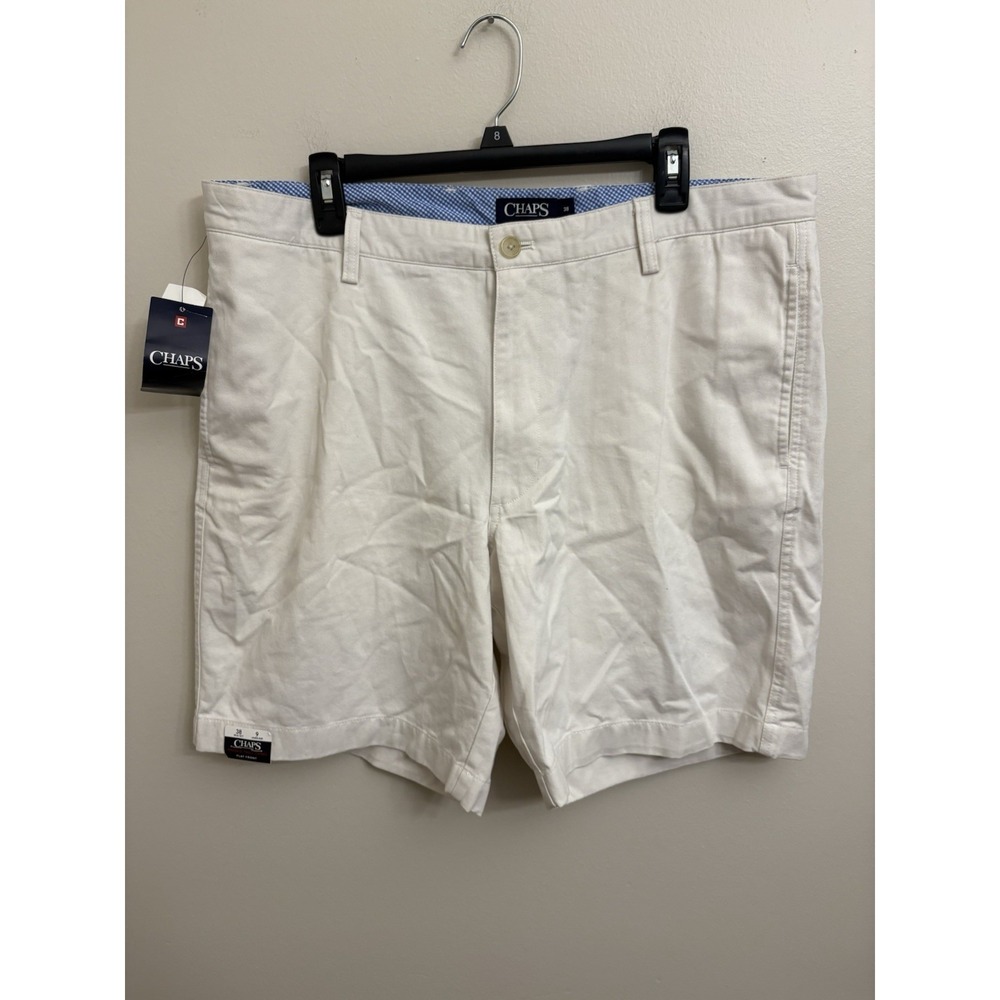 Chaps Men's Washed Twill Chino Shorts Flat Front White 38W 9L NWT New